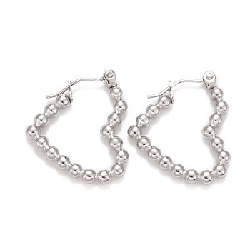 Heart 304 Stainless Steel Hoop Earrings for Women, Stainless Steel Color, 23x21x2.6mm, Pin: 0.6mm