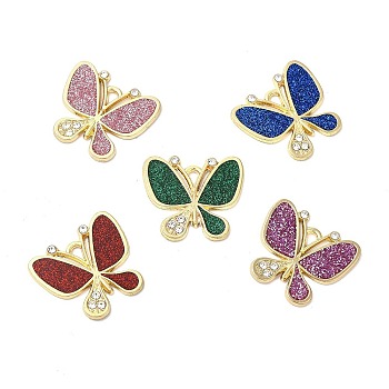 Alloy Enamel Pendants, with Glitter Powder and Rhinestone, Cadmium Free & Nickel Free & Lead Free, Golden, Butterfly Charm, Mixed Color, 19x21.5x2mm, Hole: 1.8mm