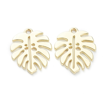 Baking Painted Alloy Pendants, Tropical Leaf Charms, for DIY Accessories, Lead Free & Cadmium Free, Monstera Leaf, Light Goldenrod Yellow, 21x17x1mm, Hole: 1.6mm