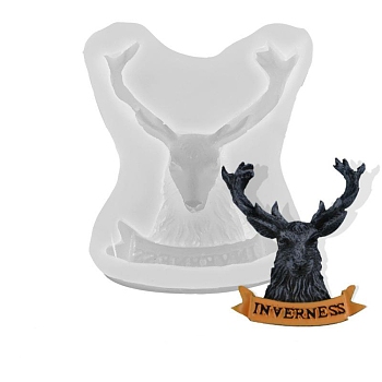 Christmas Deer Head DIY Candlestick Silicone Molds, Resin Casting Molds, For UV Resin, Epoxy Resin Craft Making, White, 68x59x21mm, Inner Diameter: 52x34mm
