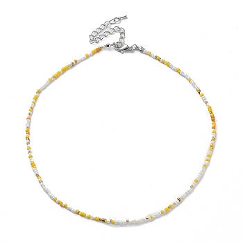 Glass Beaded Necklace, with Alloy Clasps, Yellow, 16.10 inch(40.9cm)