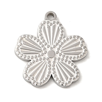 304 Stainless Steel Pendants, Textured and Laser Cut, Flower Charm, Stainless Steel Color, 17.5x16x1.5mm, Hole: 1.4mm