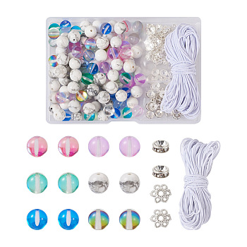 DIY Gemstone Bracelet Making Kits, Including Natural Howlite & Synthetic Moonstone Beads, Elastic Cords, Mixed Color, Beads: 190Pcs/box