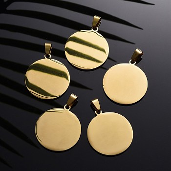 304 Stainless Steel Pendants, Manual Polishing, Blank Stamping Tags, Flat Round, Golden, 34x30x1.8mm
