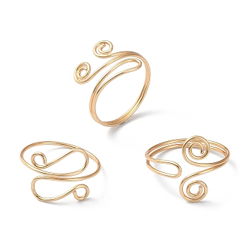 3Pcs 3 Style Vortex Cuff Rings Set, Copper Wire Wrapped Rings, Golden, US Size 9 3/4(19.5mm), 1Pc/style