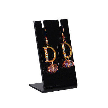 Opaque Acrylic Earring Display Stands, Jewelry Display Rack, L-Shaped, Rectangle, Black, 4.5x3.5x8cm, Slot: 3mm