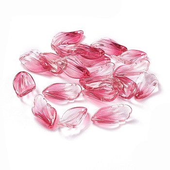 Transparent Glass Pendants, with Glitter Powder, Petaline, Deep Pink, 22x12x5mm, Hole: 1mm