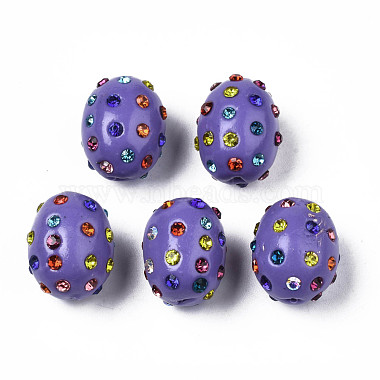 Medium Purple Oval Polymer Clay+Glass Rhinestone Beads