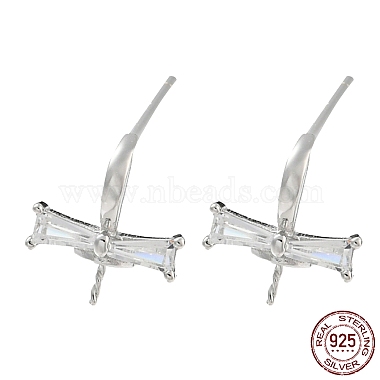 Real Platinum Plated Clear Bowknot Sterling Silver+Cubic Zirconia Earring Settings