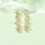 Brass Pave Cubic Zirconia Stud Crawler Earrings, Triangle, Real 18K Gold Plated, Cadmium Free & Lead Free, Long-Lasting Plated, Rack Plating, Clear, 24.5x7x8mm(KK-CBAA351-06G)