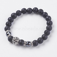 Natural Lava Rock Beads Stretch Bracelets, with Synthetic Hematite and Alloy Finding, Antique Silver, 2 inch(50.5mm)(BJEW-E326-05)