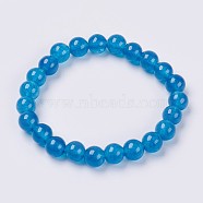 Natural Jade Beaded Stretch Bracelet, Dyed, Round, Dodger Blue, 2 inch(5cm), Beads: 8mm, about 22pcs/strand(BJEW-P213-21-8mm)