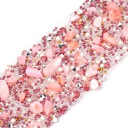 Hotfix Rhinestone, with Shell Beads and Rhinestone Trimming, Crystal Glass Sewing Trim Rhinestone Tape, Costume Accessories, Pink, 35mm(DIY-B011-02C-02)