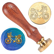 Wax Seal Stamp Set, Golden Tone Brass Sealing Wax Stamp Head, with Wood Handle, for Envelopes Invitations, Bicycle, 83x22mm, Stamps: 25x14.5mm(AJEW-WH0208-877)