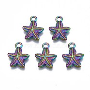 304 Stainless Steel Charms, Cadmium Free & Nickel Free & Lead Free, Starfish, Rainbow Color, 15.5x12.5x2.5mm, Hole: 2mm(STAS-S119-077)
