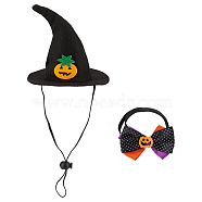 Polyester Pet Hat & Ties, Halloween Theme Pumpkin Pattern Pet Costumes, with Plastic Findings, Black, 140x130mm(AJEW-WH0453-39)