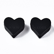 Food Grade Eco-Friendly Silicone Beads, Chewing Beads For Teethers, DIY Nursing Necklaces Making, Heart, Black, 13x14x8mm, Hole: 2mm(SIL-N002-11A-09)