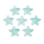 Transparent Spray Painted Glass Beads, Starfish, Turquoise, 14x15x6.5mm, Hole: 1mm(GLAA-N035-027-C01)