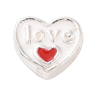 925 Sterling Silver Beads, with Enamel, Heart, Red, 5.5x6.5x3.5mm, Hole: 1.3mm(STER-F056-02S-02)