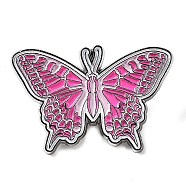Pink Series Enamel Pin, Platinum Zinc Alloy Brooch for Women, Butterfly, 24x35.5x1.5mm(JEWB-D019-03A-P)