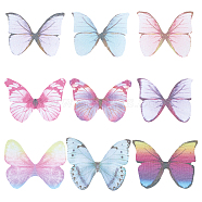 180Pcs 9 Style Two Tone Polyester Fabric Wings Crafts Decoration, for DIY Jewelry Crafts Earring Necklace Hair Clip Decoration, Butterfly, Mixed Color, 33~37x40~43mm, 20pcs/style(FIND-SC0004-17)