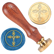 Wax Seal Stamp Set, Golden Tone Sealing Wax Stamp Solid Brass Head, with Retro Wood Handle, for Envelopes Invitations, Gift Card, Cross, 83x22mm, Stamps: 25x14.5mm(AJEW-WH0208-1018)