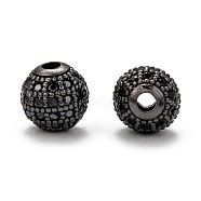 Brass Cubic Zirconia Beads, Round, Gunmetal, 8mm, Hole: 1.5mm(ZIRC-F001-41B)