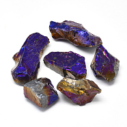Electroplate Rough Raw Natural Quartz Crystal Pendants, Nuggets, Indigo, 20~52x20~30x10~21mm, Hole: 2mm(G-S266-01H)