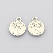 Flat Round with Tree of Life Plating Zinc Alloy Pendants, Platinum, 15x12x1.5mm, Hole: 1.5mm(X-PALLOY-N0104-02P)