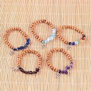 Natural Chip Gemstone Beaded Charm Bracelets, with Round Wood Beads and Tibetan Style Alloy Om Symbol Pendants, 45mm(BJEW-JB02302)