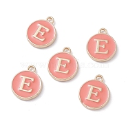 (Defective Closeout Sale Border damaged) Golden Plated Alloy Enamel Charms, Cadmium Free & Lead Free, Enamelled Sequins, Flat Round with Letter, Letter.E, 14x12x2mm, Hole: 1.3mm(ENAM-XCP0001-20E)