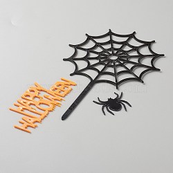 Acrylic Spider Web & Halloween Word Cake Insert Card Decoration, for Halloween Cake Decoration, Black, 155x100x1mm(DIY-H109-08)