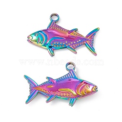 Ion Plating(IP) 304 Stainless Steel Pendants, Fish Charms, Rainbow Color, 19x29x3mm, Hole: 3mm(STAS-K242-03M)