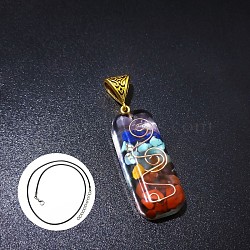 Natural & Synthetic Mixed Gemstone Rectangle Pendant Necklace, Chakra Theme Necklace(DP0234-5)