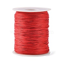 Eco-Friendly Waxed Cotton Thread Cords, Macrame Beading Cords, for Bracelet Necklace Jewelry Making, Red, 1mm, about 100yards/roll(YC-R008-1.0mm-162)