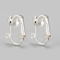 Iron Clip-on Earring Findingsfor Non-Pierced Ears, Silver Color Plated, about 13.5mm wide, 15.5mm long, 7mm thick, Hole: about 1.2mm(X-EC141-S)