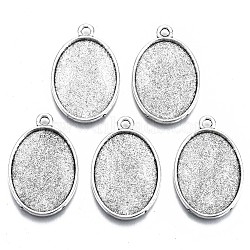 Tibetan Style Alloy Pendant Cabochon Settings, Cadmium Free & Lead Free, Oval, Antique Silver, Tray: 24.5x17.5mm, 30.5x19.5x2mm, Hole: 2mm, about 454pcs/1000g(TIBE-S322-005AS-RS)