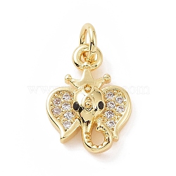 Brass Micro Pave Cubic Zirconia Charms, with Jump Ring, Elephant Head Charm, Golden, 13.5x9.5x3.5mm, Hole: 2.8mm(KK-C012-14G)