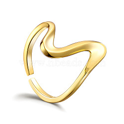 SHEGRACE Adjustable 925 Sterling Silver Cuff Rings, Open Rings, Wave, Real 18K Gold Plated, US Size 6(16.5mm)(JR752B)