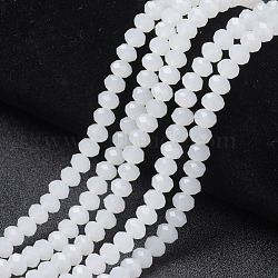 Glass Beads Strands, Imitation Jade, Faceted, Rondelle, White, 4x3mm, Hole: 0.4mm, about 130pcs/strand, 16.54 inch(42cm)(EGLA-A034-J4mm-D05)