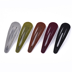 Flocky Iron Snap Hair Clips, teardrop, Mixed Color, 78.5x21.5mm(IFIN-T008-03)