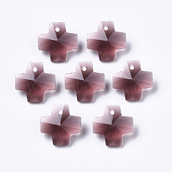 Transparent Glass Charms, Faceted, Cross, Old Rose, 14x14x7mm, Hole: 1mm(GLAA-Q081-C04)