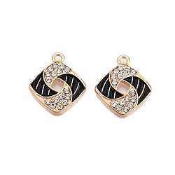 Alloy Enamel Pendants, with Crystal Rhinestone, Cadmium Free & Lead Free, Light Gold, Rhombus Charms, Black, 20.5x17.5x2.5mm, Hole: 1.8mm(PALLOY-N176-85KCG)