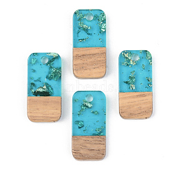 Transparent Resin & Walnut Wood Pendants, with Gold Foil, Rectangle, Dark Turquoise, 21.5x10x3mm, Hole: 2mm(RESI-S389-044A-B03)