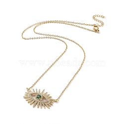 304 Stainless Steel Chain Necklaces, with Brass Micro Pave Cubic Zirconia Pendants, Evil Eye, Golden, 18.1 inch(47.8cm)(NJEW-G335-30G)