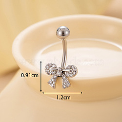 316L Surgical Stainless Steel Clear Cubic Zirconia Curved Barbell Belly Rings, Stainless Steel Color, Bowknot, 12x9.1mm(WGA1AD6-07)