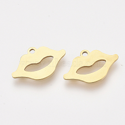 201 Stainless Steel Charms, Laser Cut Pendants, Lip, Golden, 10x16.5x1mm, Hole: 1.2mm(X-STAS-S110-032G)