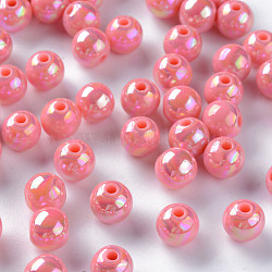 Opaque Acrylic Beads, AB Color Plated, Round, Salmon, 8x7mm, Hole: 2mm, about 1745pcs/500g(MACR-S370-D8mm-A04)
