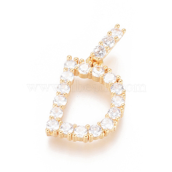 Golden Plated Brass Micro Pave Clear Cubic Zirconia Pendants, Long-Lasting Plated, Letter, Letter.D, 23x16x3.5mm, Hole: 7x3mm(ZIRC-L093-01D)