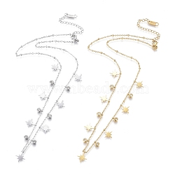 304 Stainless Steel Pendant Necklaces, with Clear Cubic Zirconia, Cable Chains and Round Beads, Star, Mixed Color, 16.61 inch(42.2cm)(NJEW-K120-04)